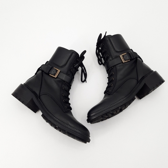 AQUATALIA | Octavia Weatherproof Calfskin Buckle Combat Boot in Black - Picture 6 of 11